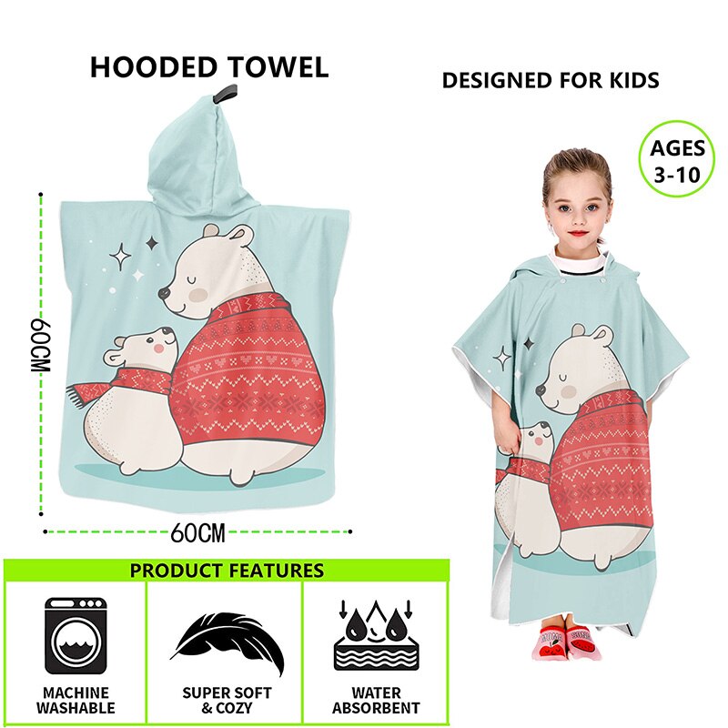 Niños microfibra Albornoz para la playa cambiar bata Poncho con capucha de Surf Poncho compacto rápido seca toallas con capucha
