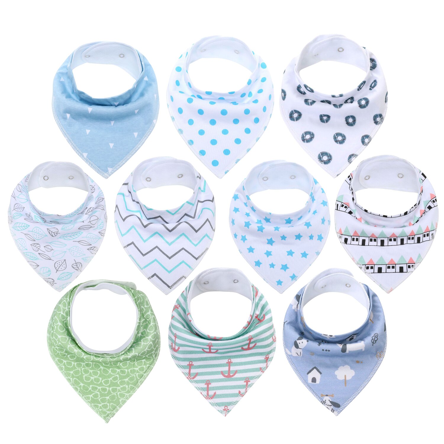 Babero de algodón orgánico superabsorbente para bebé, paquete de 10 Baberos triangulares de 100% algodón, para de Baby Shower: AP1001