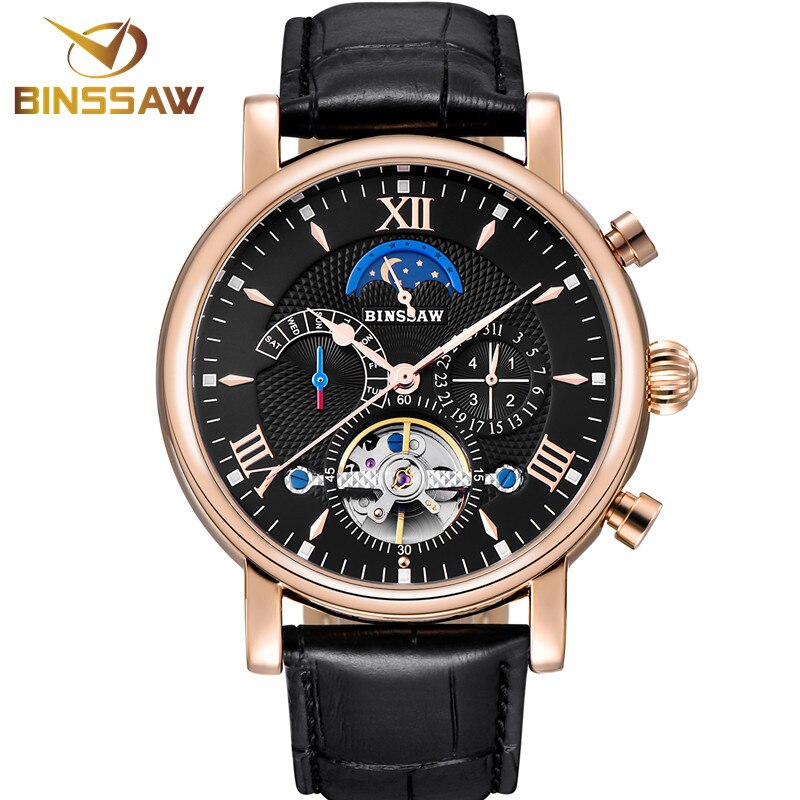 BINSSAW mentoubillon reloj mecánico automático de de de cuero deportivo de negocios relojes impermeables reloj Masculino