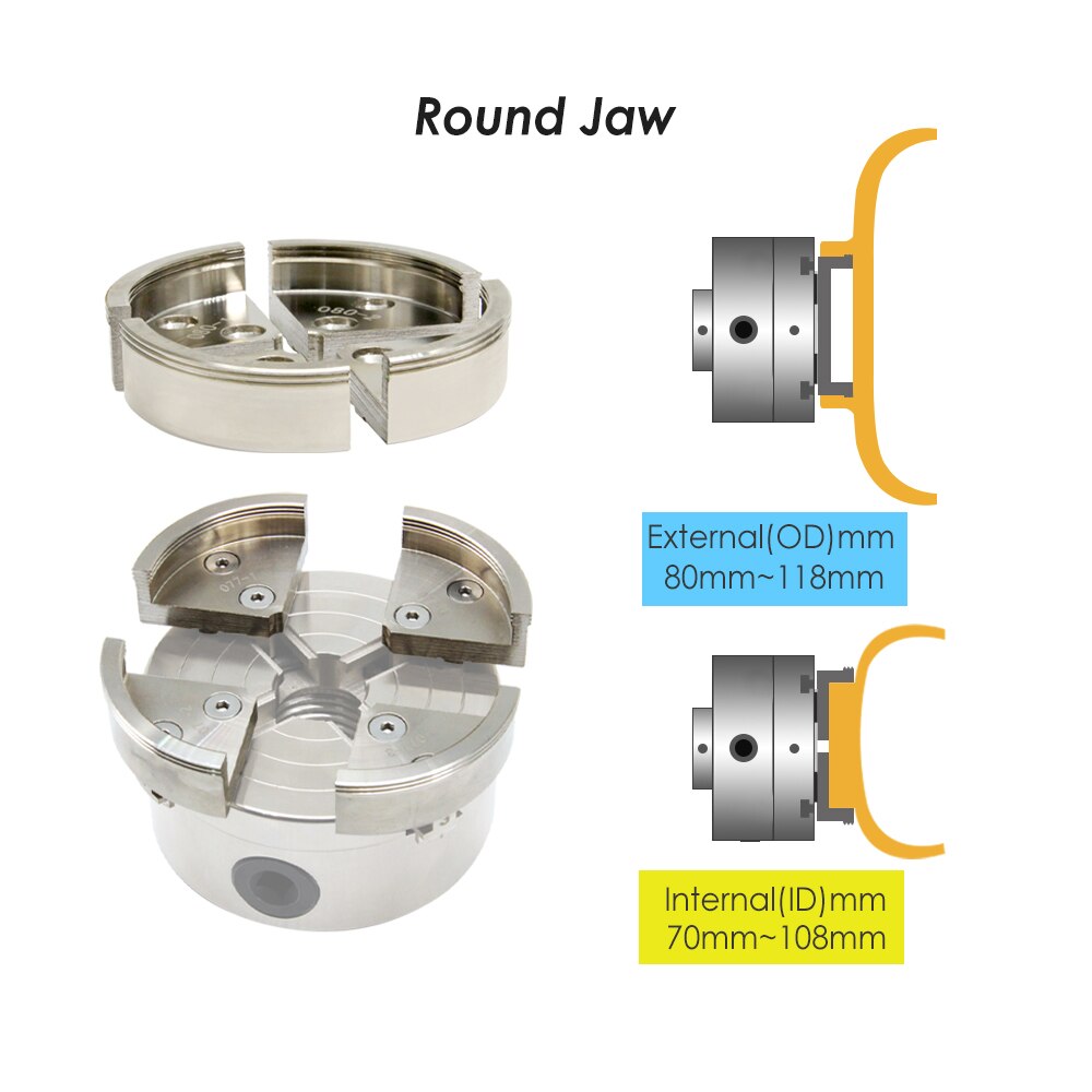 Chrome Plated Step Round Pin Jaw Set Woodworking Turning Accessories for 100mm 4-Jaw Self Centering Wood Lathe Scroll Chuck