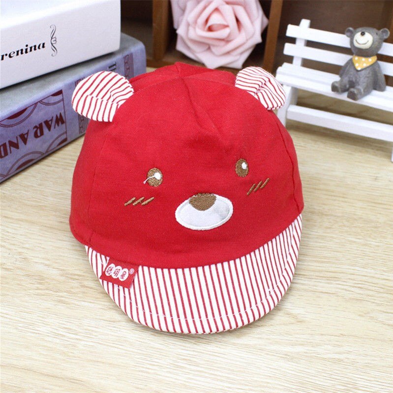 Cute Bear Baby Kids Caps Cotton Soft Baby Girls Boys Caps Summer Beach Hats For Kids Infant Children Sun Hat With Ear: Red
