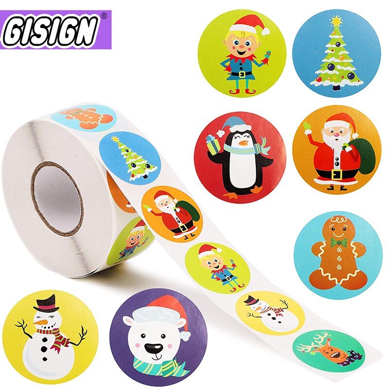 500pcs/roll Christmas Sticker Seal Labels Stickers 8 Designs Pattern Cartoon Reward Sticker For Kids Toys Waterproof