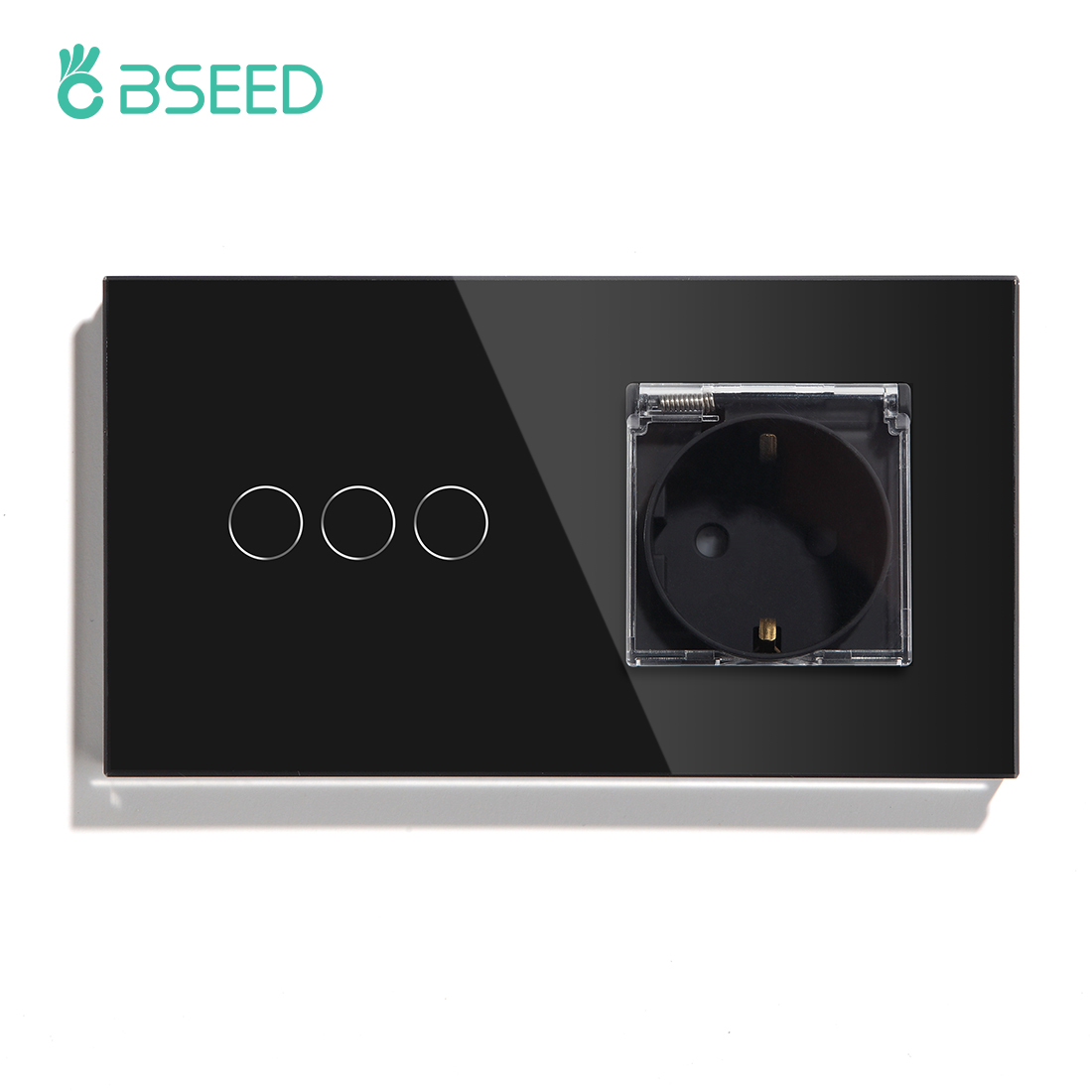 BSEED EU Standard Wasserdichte Steckdose Mit 1/2/3Gang 1 Weg Kristall Glas Panel Licht Schalter für Im Freien Küche Bad: 3Gang Black