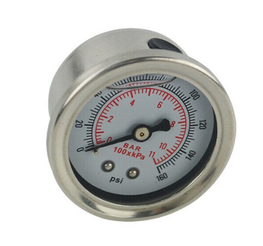 Universal 1/8 NPT Oil Fuel Pressure Gauge Liquid Filled Polished Case 0-160 psi Oil Press Gauge Fuel Gauge White Face