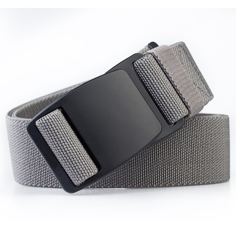 Canvas elastiska bälten anti-allergi midjeband utan metall nylon utomhus förtjockning plast spänne casual man bälte 3.8cm: Grå / 120cm
