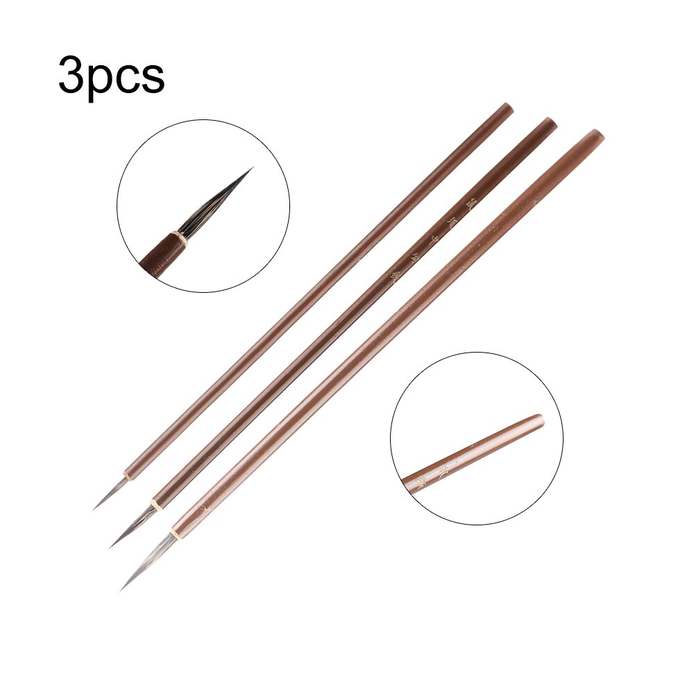 1/3 Uds pelo de Nylon bambú eje pintura gancho línea pluma acuarela dibujo pincel caligrafía accesorio pintura arte suministros: 3PCS SET