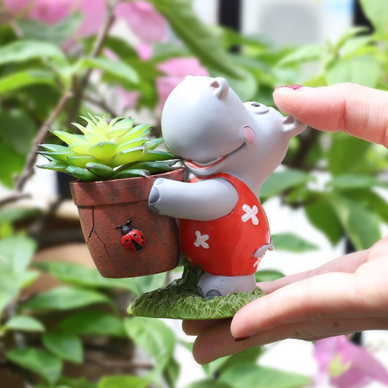 Pot de fleur en résine dessin animé Hippo, récipient charnu pour plantes, artisanat de bureau P31E