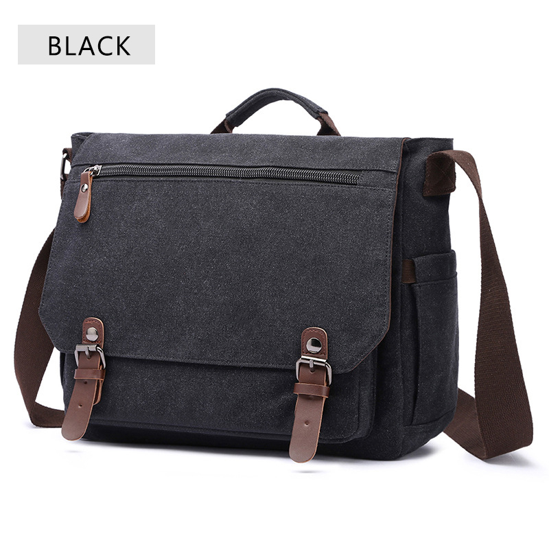 Retro Canvas Multifunction Messenger Shoulder Bag Solid Briefcases Suitcase Card Pocket For Men Women Outdoor Office Bag XA288ZC: Black