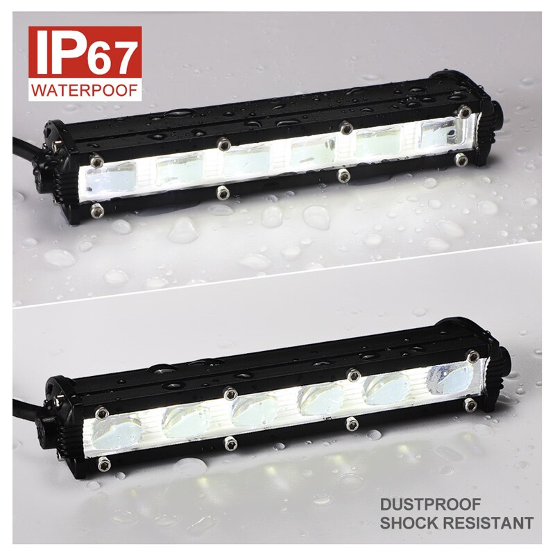 Racbox Ultra Slim 7 Inch Enkele Rij Led Licht Bar Flood Beam 18W 6D Lens 6000K Wit Spotlight voor Atv Suv 4WD 4X4 Off Road 12V