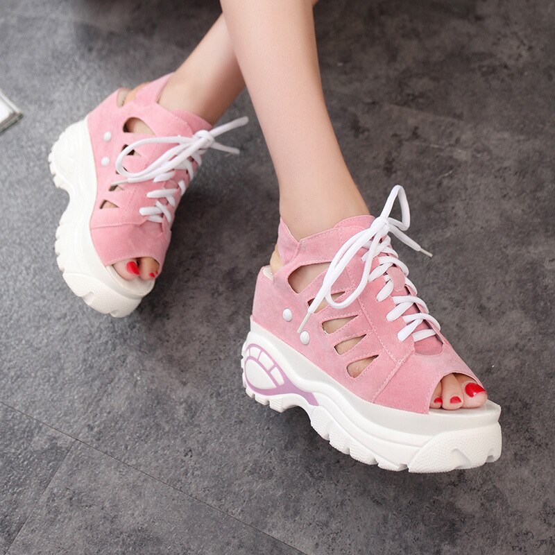 Sommar chunky sandaler kvinnor 6cm kilar höga klackar skor kvinnligt spänne plattform läder casual sommar tofflor kvinna sandal