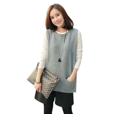 Efterår og vinter strikket vest dame sweater kort vest udenfor løs hætte kashmir sweater sweater frakke uldvest: Grå / L