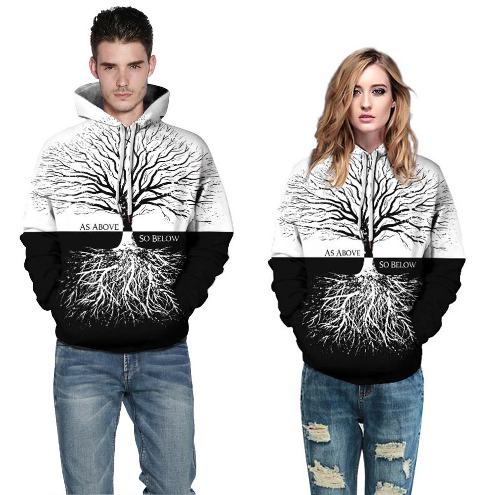 Qybian Autumn Winter Brand 3d old tree Print Hoodie Sweatshirt Bts Hoodie Loose Casual Mens Sports Suits for Unisex