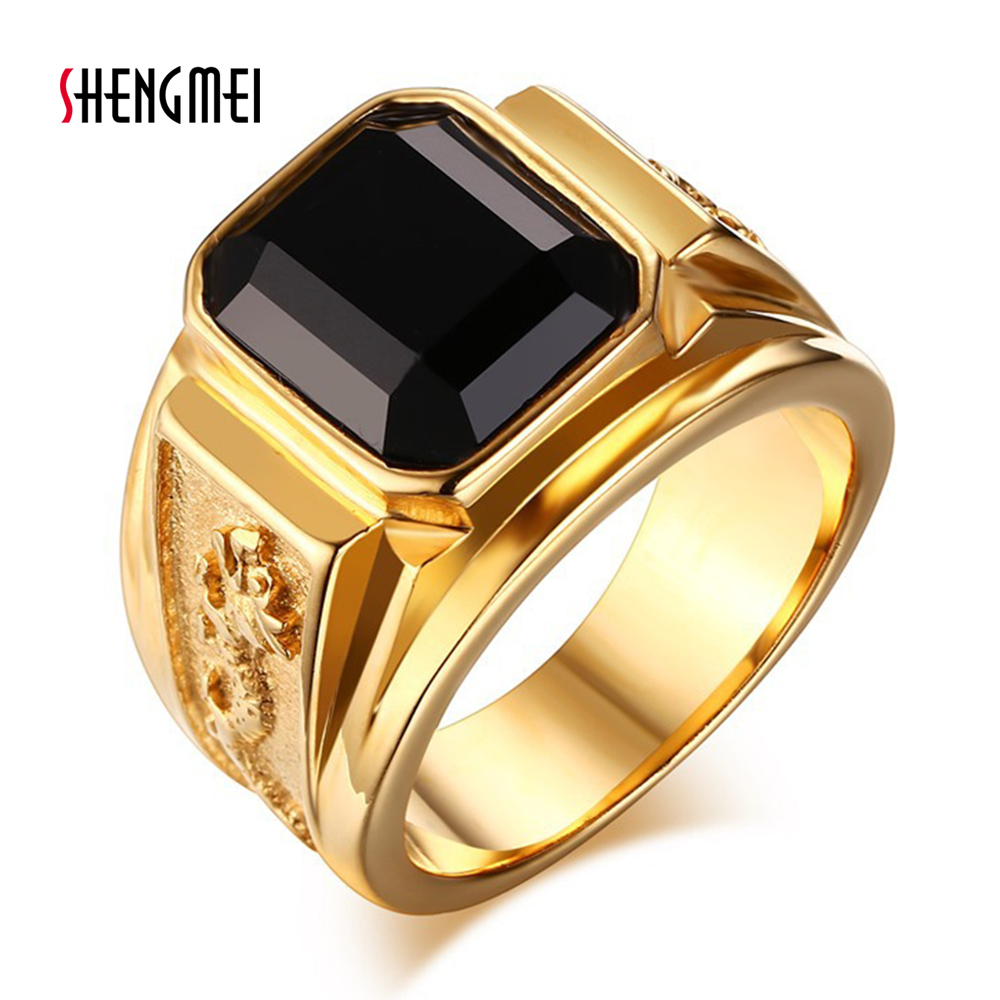 Shengmei Vintage CZ Zirkonium Stone Lichtmetalen Ring voor Mannen Mode Punk Stijl Man Ringen Bijoux mannen Sieraden