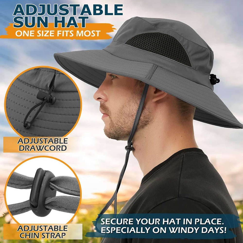 Casquette de pêche pour hommes et femmes, chapeau de soleil réglable à large bord, chapeau pliable pour la pêche, la randonnée, le jardin, le safari, la plage, E27