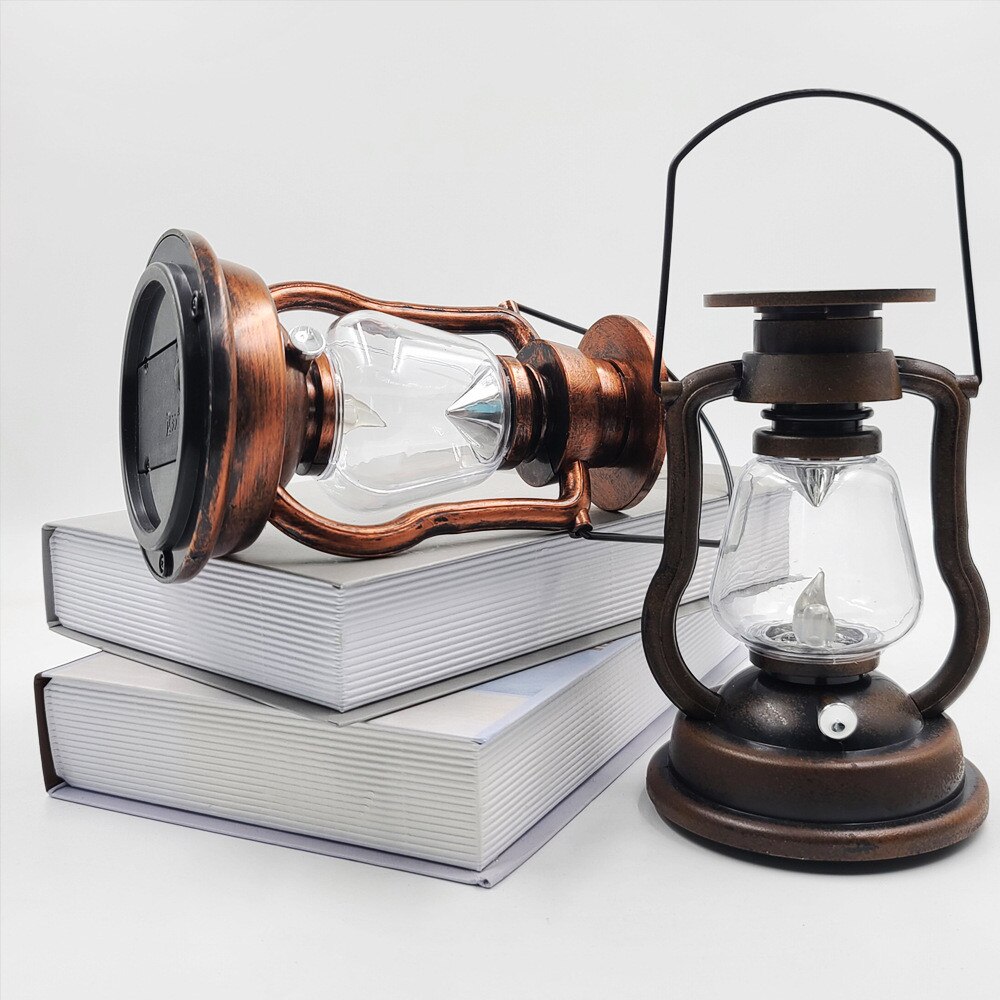 Retro sol petroleumslampe led hestelampe udendørs bærbar opladningscampinglampe