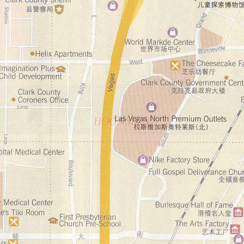 Las Vegas Travel Map Nevada Attractions Travel Guide Chinese and English callouts