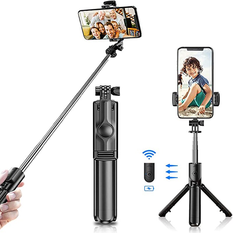 Selfie stick statief bluetooth selfie stick met draadloze afstandsbediening 3 in 1 uitschuifbare selfie stick voor iphone samsung galaxy huawei