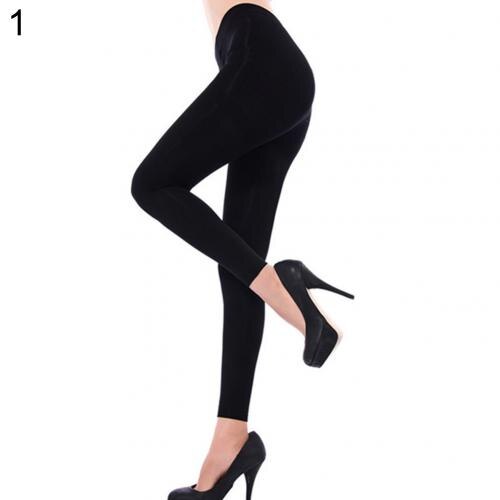 Classic Sexy Women Footed Tights Solid Color Thicken Pantyhose Ninth Pants Spring Autumn Tights: Black 1