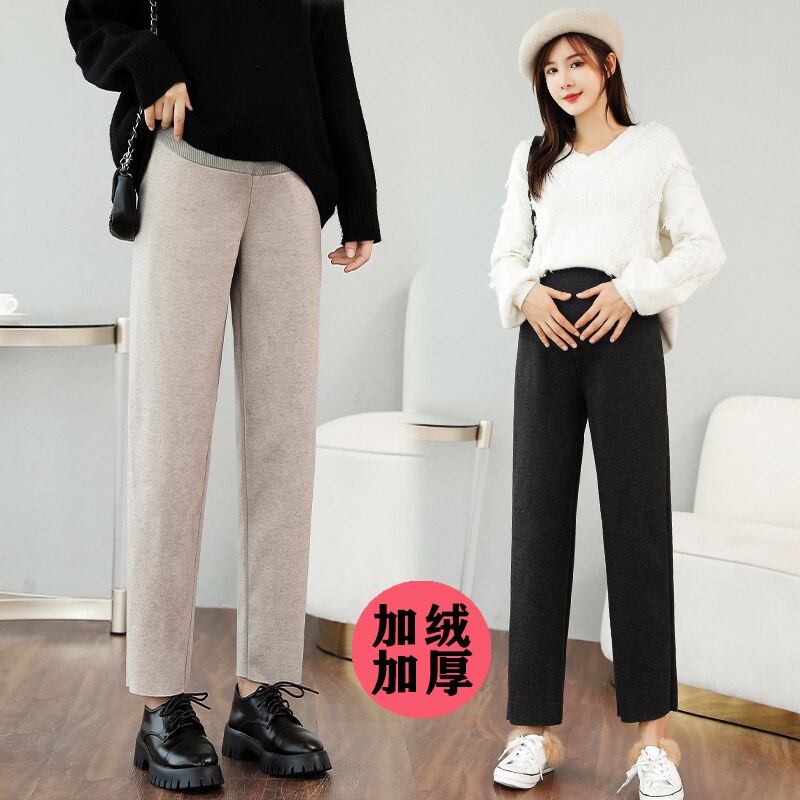 Autumn Winter Pregnant Women Work Pants Solid Color High Waist Maternity Belly Trousers Office Lady Empire Turnip Pants