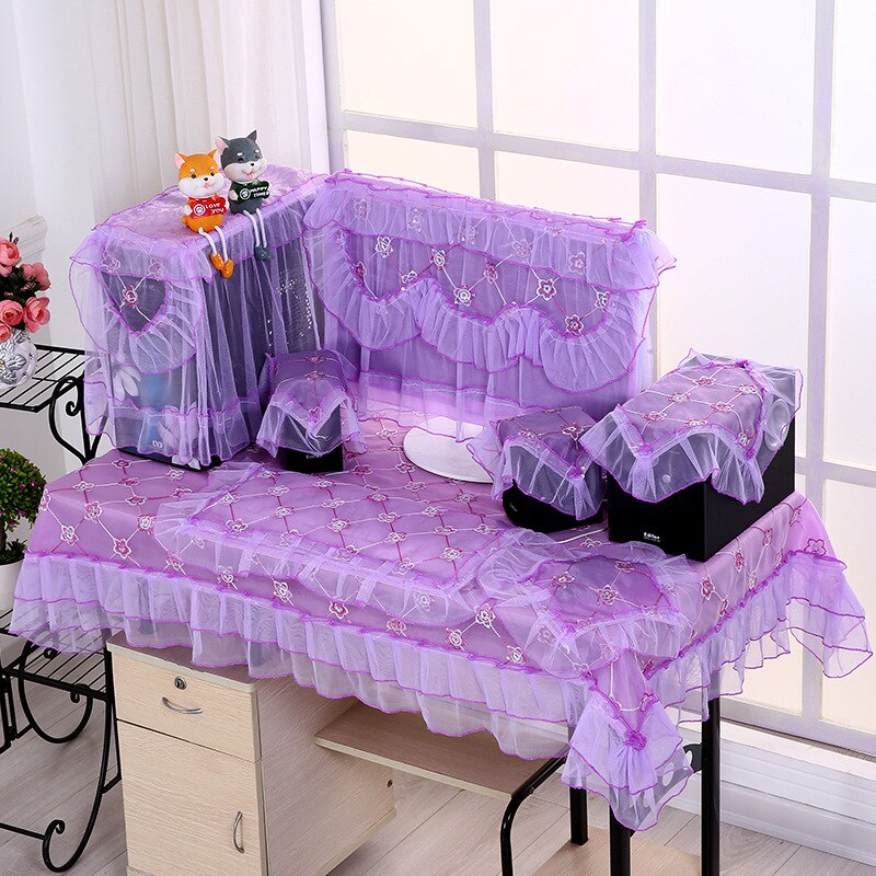 3 Pcs Protective Cover Sets Desktop Computer Cover Lace Dust Covers Computer Tablecloth Household Supplies