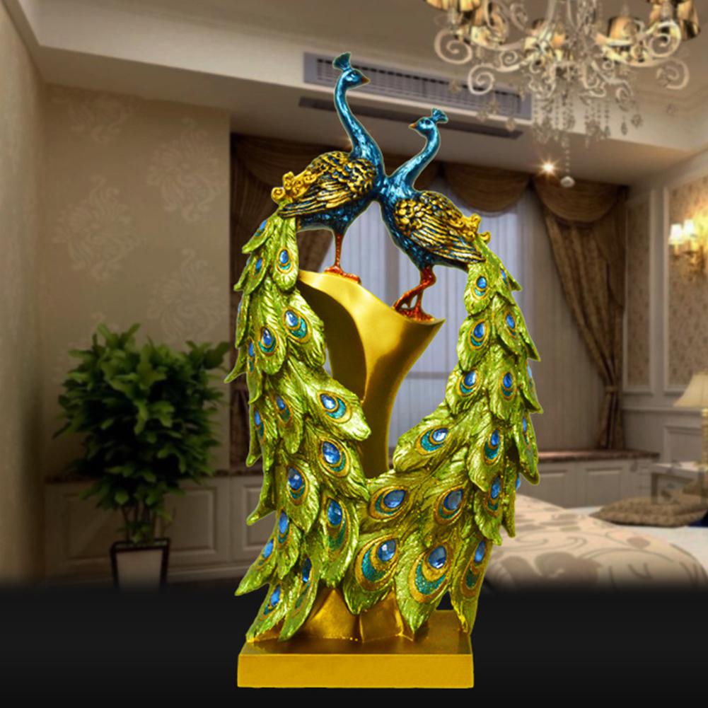 European Style Pair Peacock Home Decor Statue Decoration Hair Modern Living Room Ornaments