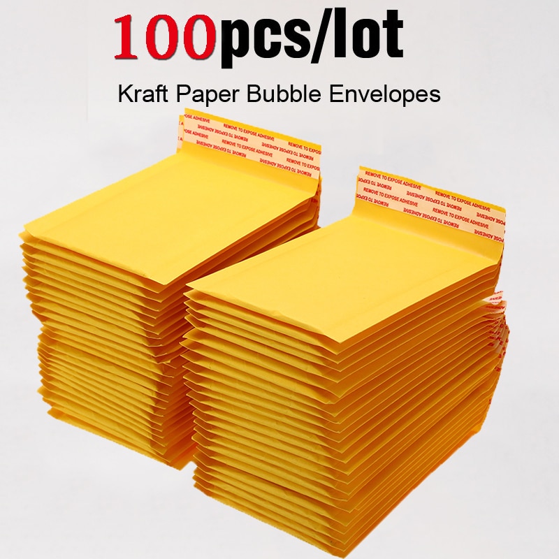 100 Stks/partij Kraftpapier Bubble Enveloppen Tassen Verschillende Specificaties Mailers Padded Envelop Met Bubble Mailing Zak