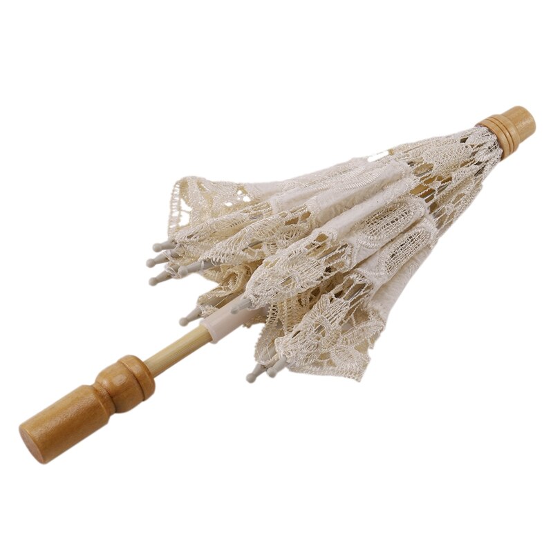 12 Inch Mini Vintage Wood Embroidery Cotton Lace Parasol Umbrella Wedding Umbrella So Small for Wedding Photo Props Kids Gi