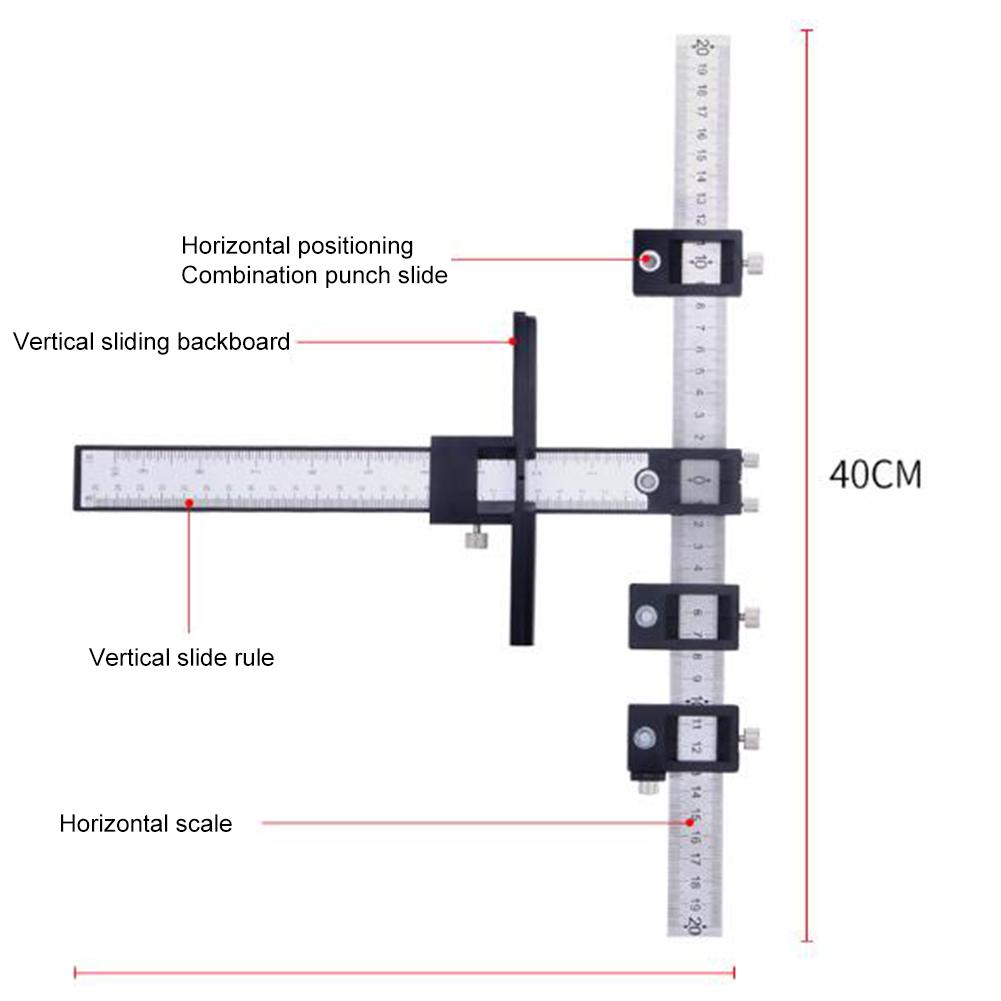 Verstelbare Punch Locator Kast Hardware Jig Boor Gids Hout Boren Template Tool Met Inch En Metrische Schaal Voor Lade #35