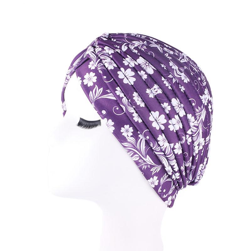 Gorro plisado de la India para mujer, gorro para el quimio, musulmán, para la caída del cabello, pañuelo para la cabeza, cubierta, gorros islámicos, turbante árabe: Purple