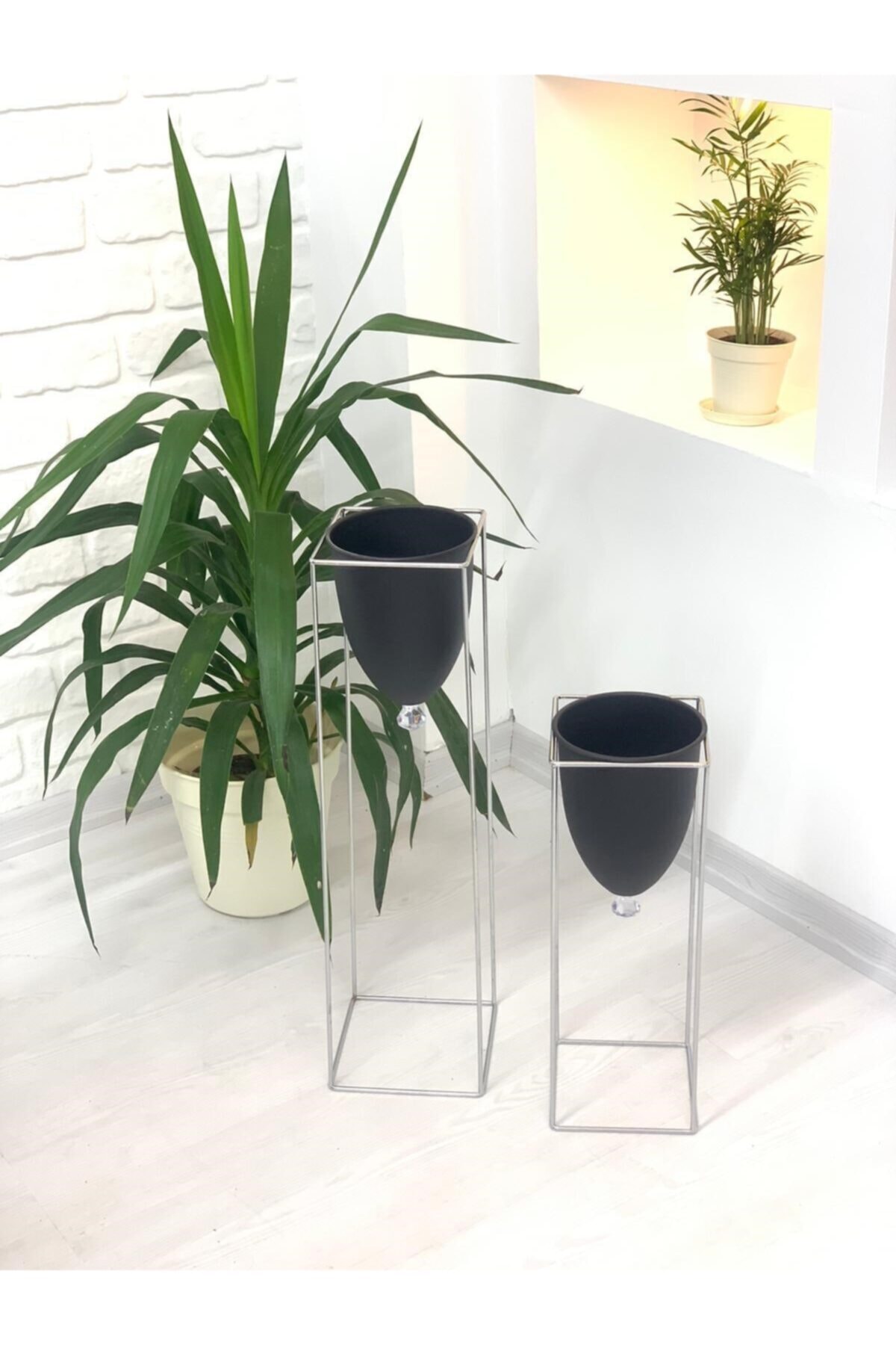 Maceta de Pedestal de Metal para decoración del hogar, 2 piezas: SILVER BLACK