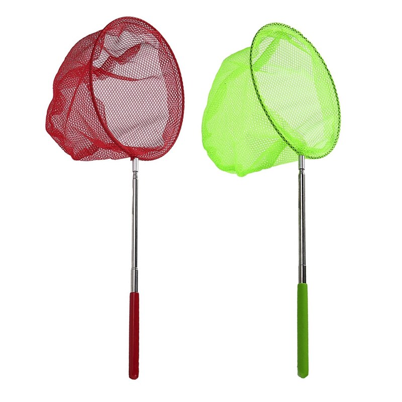 2X Catching Catching Butterfly Net Fishing Net Bag Stainless Steel Telescopic Fishing Net Tool Green &amp; Red