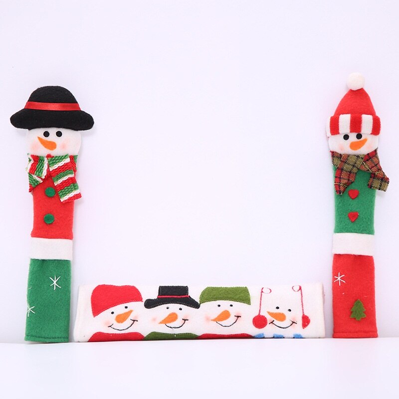 3 unids/set Guantes para horno y microondas cubierta de la manija de la puerta estéreo Santa Claus refrigerador guante de la decoración de la Navidad para la cocina casa: 3pcs-1 set