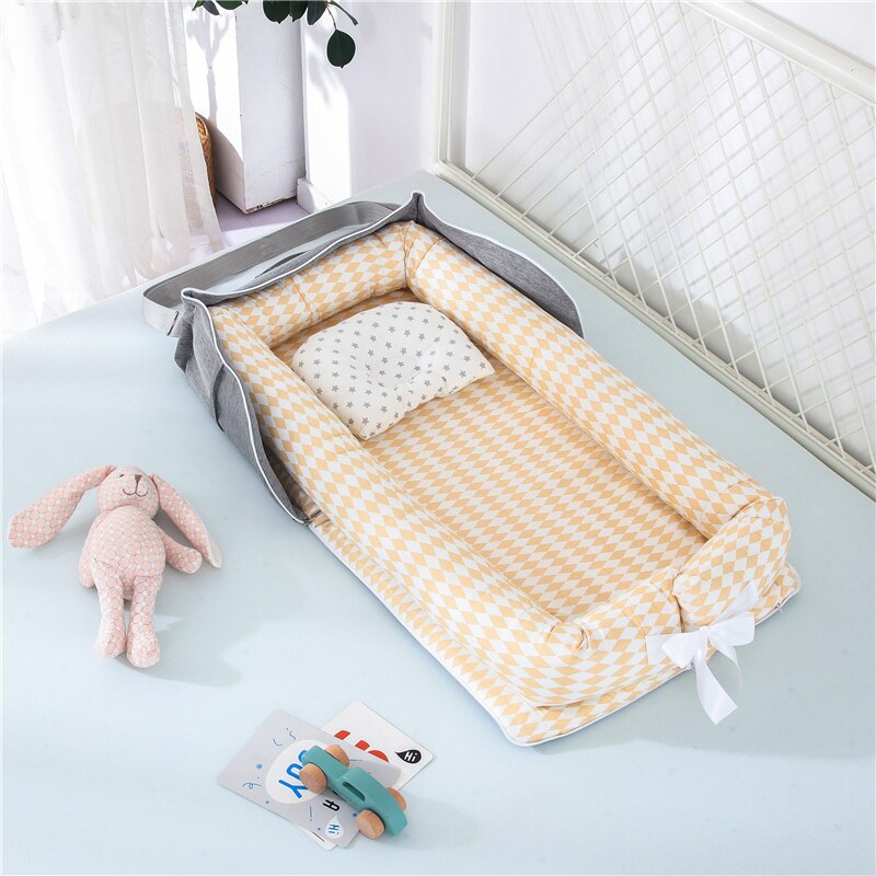 90cm*50cm sammenklappelig baby krybbe seng reden bærbar baby seng rejse essentials bomuld spædbarn baby krybbe seng rygsæk nyfødt baby seng: Gul