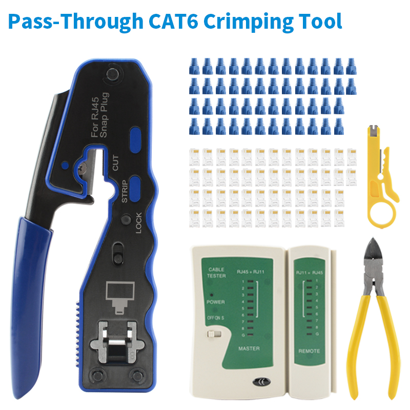 LAN RJ45 crimpare attrezzo passaggio attraverso Crimper spogliarellista taglierina per gatto6 gatto5 8P8C Connettore modulare Ethernet tutto-in-uno Strumento per cavi