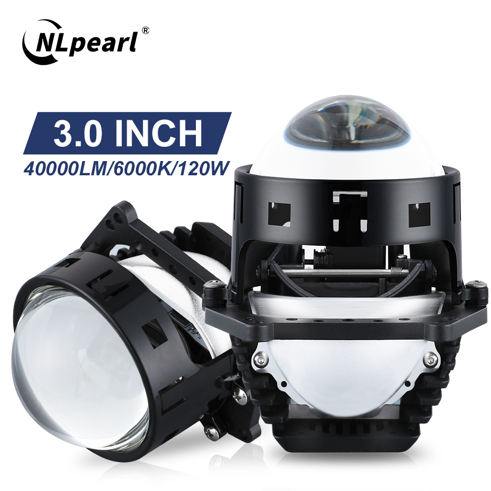 NLpearl 3,0 pulgadas Bi LED lente de proyector de coche faros Halo luces para H4 H7 9005 9006 100W 30000LM retroiluminación de haz alto y bajo Biled