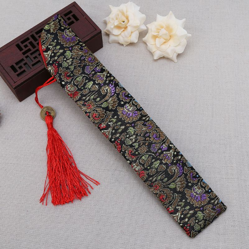 Silke klud folde kinesisk retro stil hånd blæser taske med kvast støvtæt holder beskytter taske cover