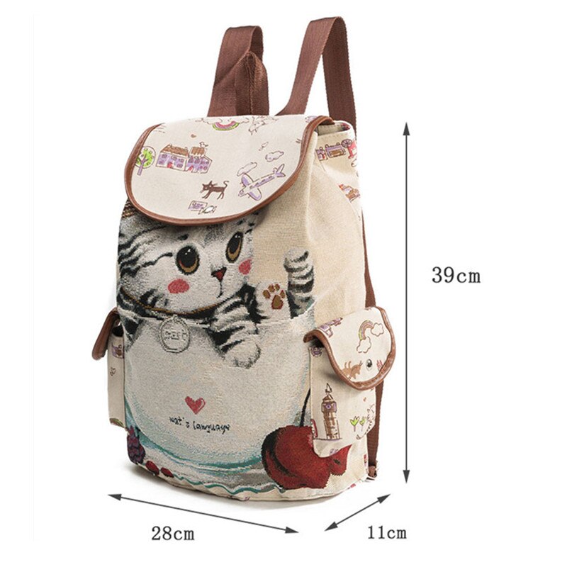 School Backpack For Teenage Girls Teenager Backpacks Girls Cat Canvas School Bag Cute Women