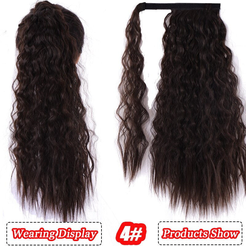 AILIADE Women Long Corn wavy Wrap Around Magic Paste Ponytail Hair Extension Resistant High Temperature Hairpieces Synthetic: 1B/30HL