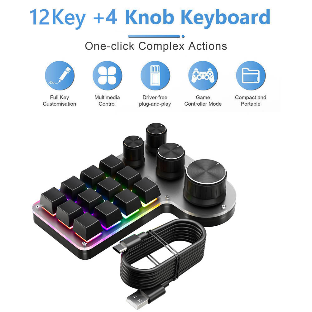 Ammtoo Programming Macro Custom Keyboard 12 Key 3 Knobs RGB 18 Character One Key Password Copy Paste Mechanical Hotswap Keypad: Olive