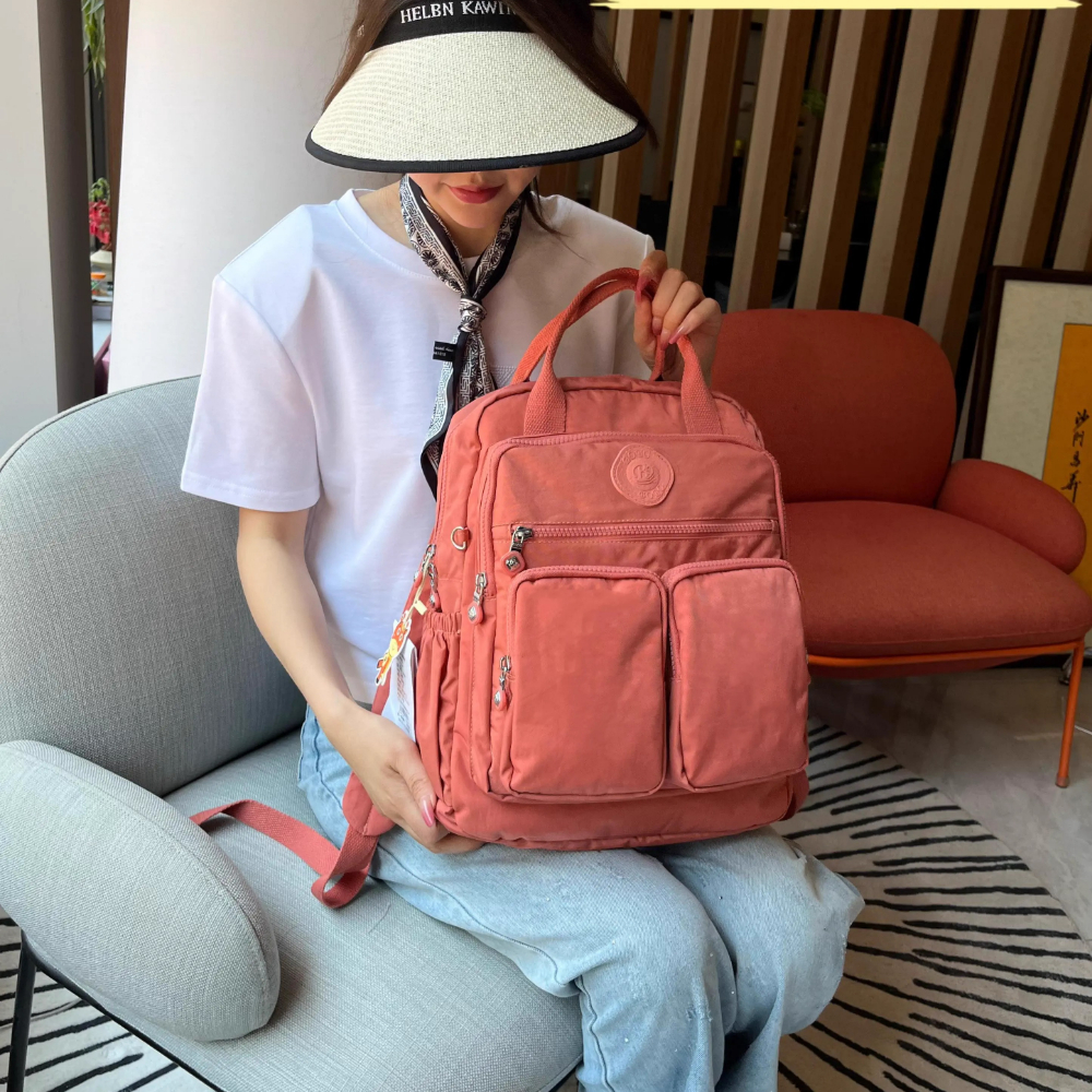 Multi-pocket Woman's Backpack Soft Handle Solid Color Nylon Travel Backpack Lightweight Casual School Backpacks: SKY BLUE