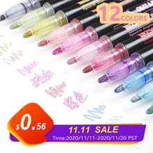 12PCS/Set Metal Paint Marker Pen DIY Album Scrapbooking Outline Marker Glitter for Drawing Painting Doodling School Art Supplies