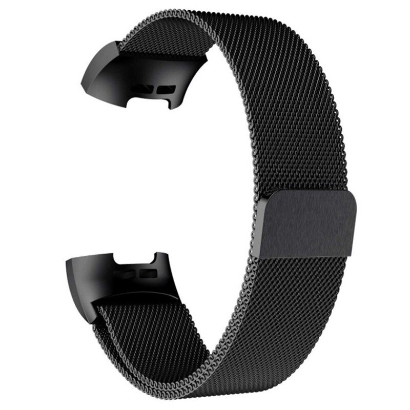 Magnetisk rem til fitbit charge 3 4 smart urbånd metal rustfri magnetisk rem armbånd erstatning sport ur rem: Sort / S