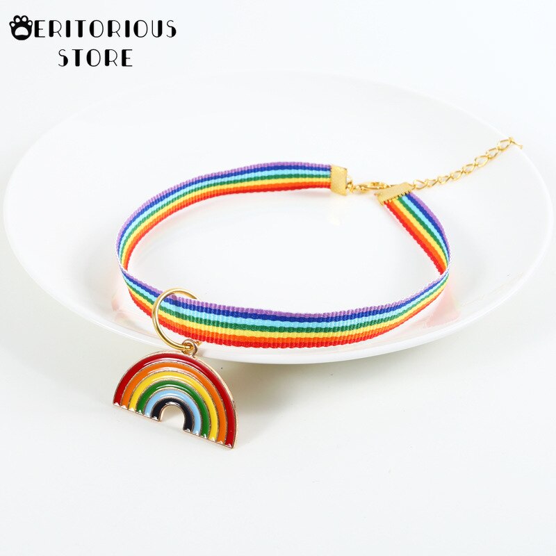 Arcobaleno ciondolo gatti collari fibbie in Nylon regolabili moda riflettente collare per animali domestici testa di gatto modello forniture per accessori