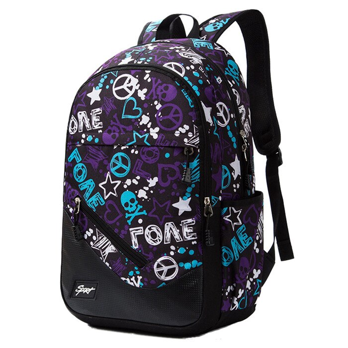 Print Schooltassen Waterdichte Grote Rugzak Voor Tiener Bagpack Hoge School Rugzakken Voor Jongens Meisjes Student Mochila Reistas: skull purple