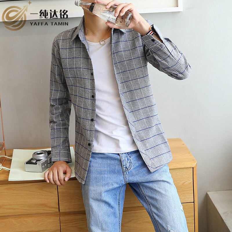 Camisas a cuadros grises, camisas informales de algodón 100% a rayas, camisas de hombre con cuello vuelto, camisas de tela ancha para hombres, camisetas a la de Top Boy