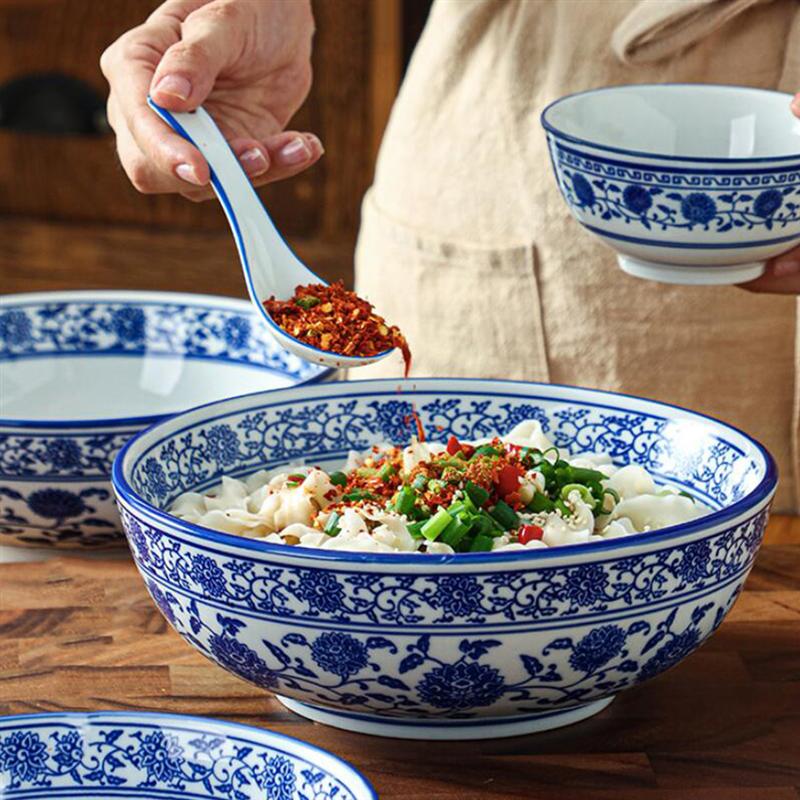 7/8inch Chinese Style Ceramic Bowls Blue And White Porcelain Bowl Instant Noodle Ramen Soup Bowls Kitchen Tableware