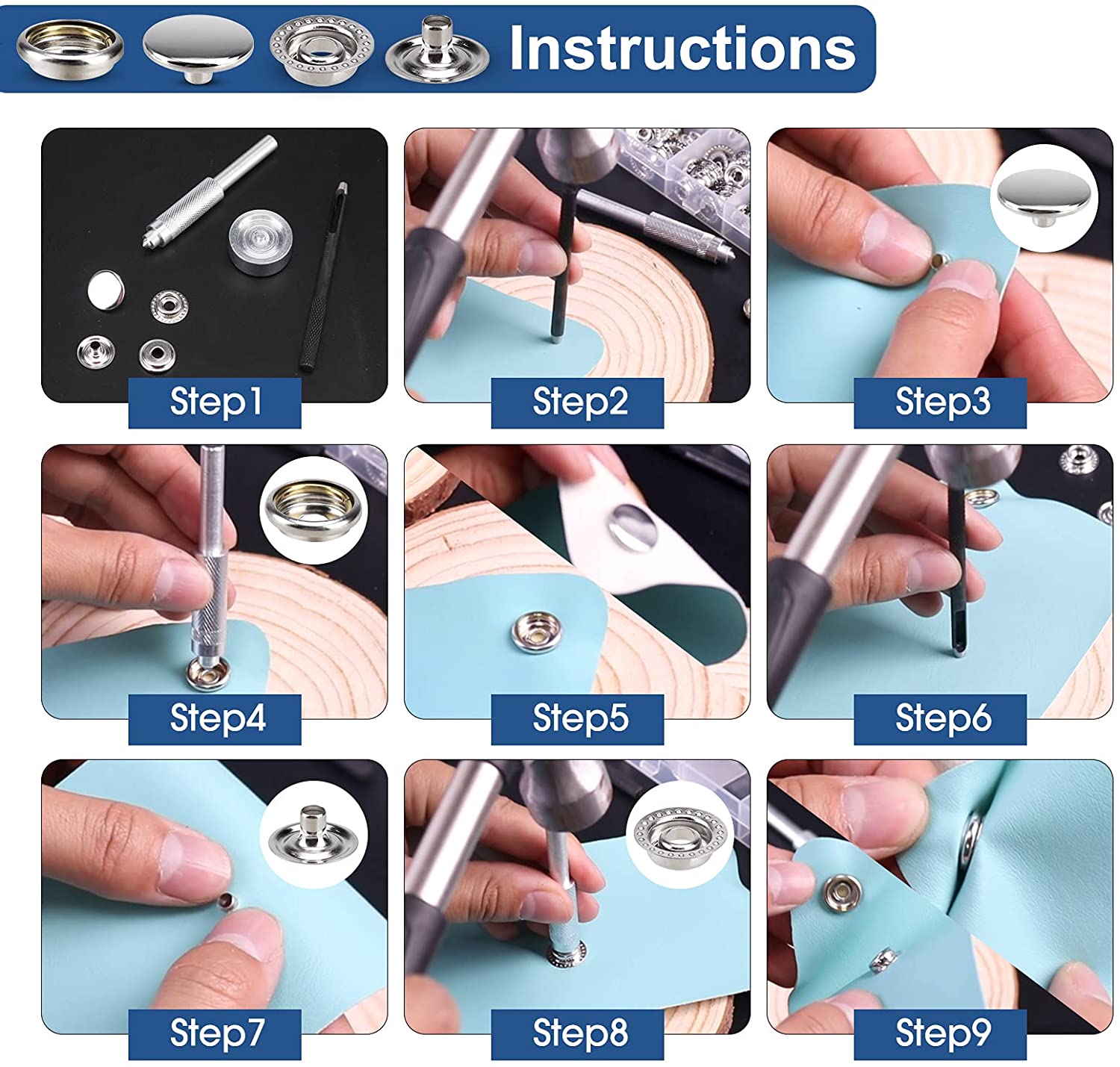 323 Piece Canvas Snap Kit Marine Grade Stainless Steel for DIY Cover Canvas Snap Kit with Material Hole Punch and Setting Tools