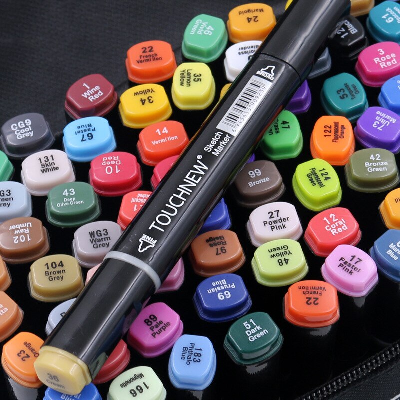 TOUCHNEW blanco y negro 40 colores arte rotuladores pincel lápiz boceto marcadores a base de Alcohol doble cabeza Manga dibujo bolígrafos arte suministros