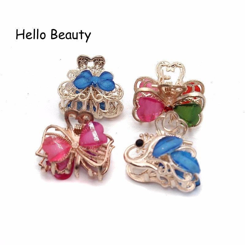 12 PCS Vintage Metal Crystal Flower Butterfly Mini Hair Claws Small Rhinestone Hair Jaw Clip Charm Hair Accessories For Women