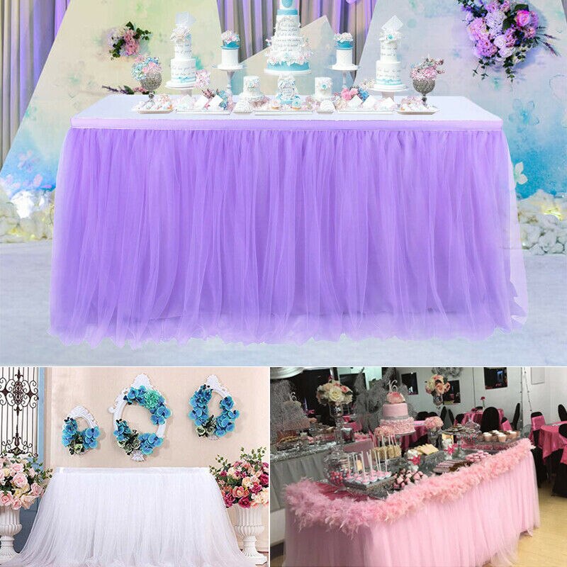 Falda de mesa de tul con tutú de Color liso para boda, decoración de mesa de , accesorios de manteles textiles suaves para el hogar